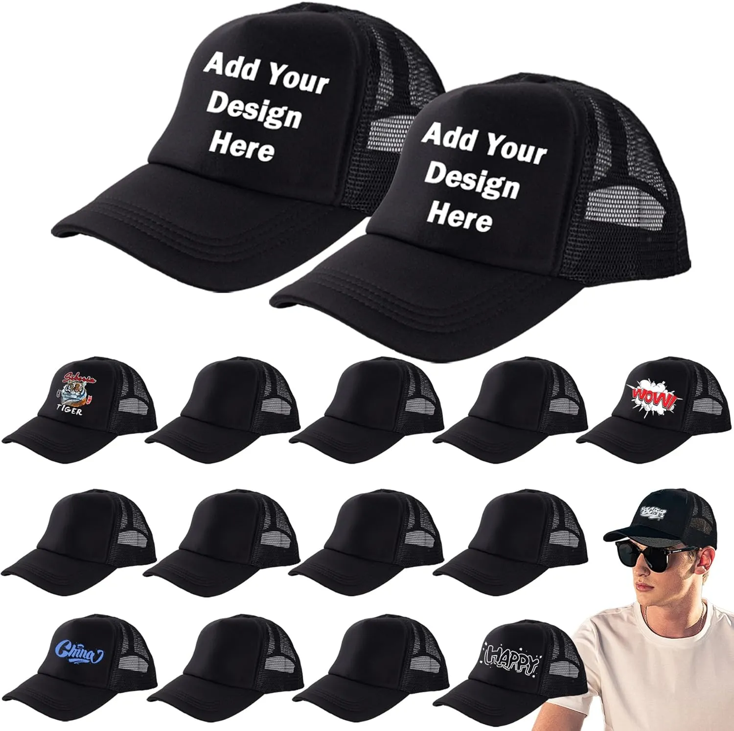15 Pack Sublimation Blanks Trucker Hats Bulk Bulk Wholesale Mesh Baseball Cap DIY Custom Hats for Men Women