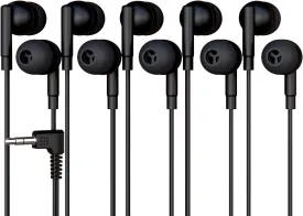 5 Pack Bulk Wired Earbuds, In Ear Headphones with 3.5mm Jack, 4ft Tangle Free Cable, Comfortable Fit, Affordable and Cost Effective, Ideal for School Classroom Testing Students Events Groups, Black
