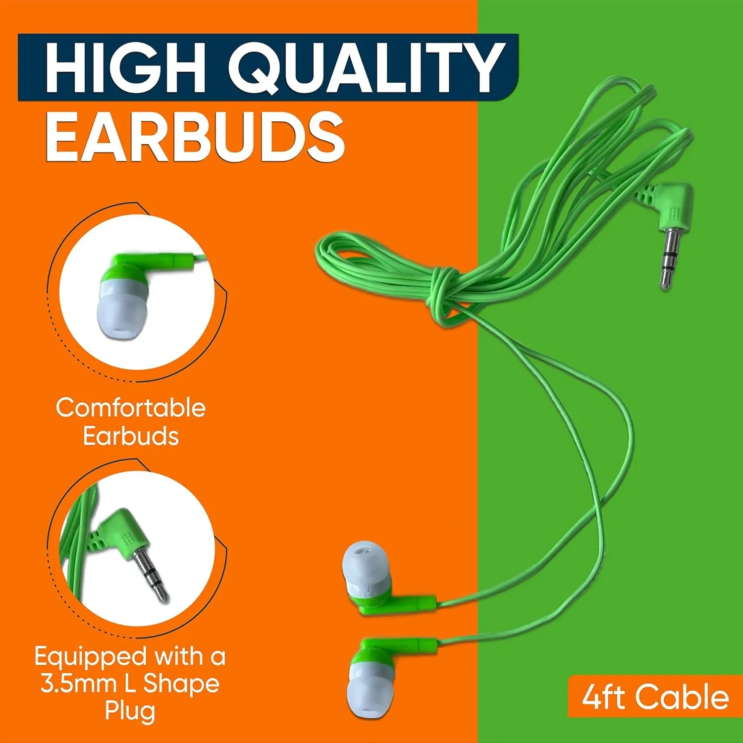 5 Pack Bulk Wired Earbuds, In Ear Headphones with 3.5mm Jack, 4ft Tangle Free Cable, Comfortable Fit, Affordable and Cost Effective, Ideal for School Classroom Testing Students Events Groups, Black