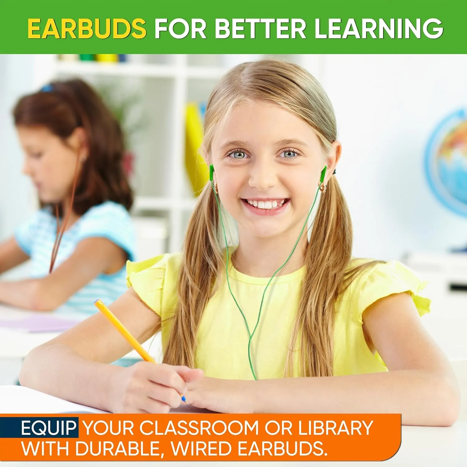 5 Pack Bulk Wired Earbuds, In Ear Headphones with 3.5mm Jack, 4ft Tangle Free Cable, Comfortable Fit, Affordable and Cost Effective, Ideal for School Classroom Testing Students Events Groups, Black