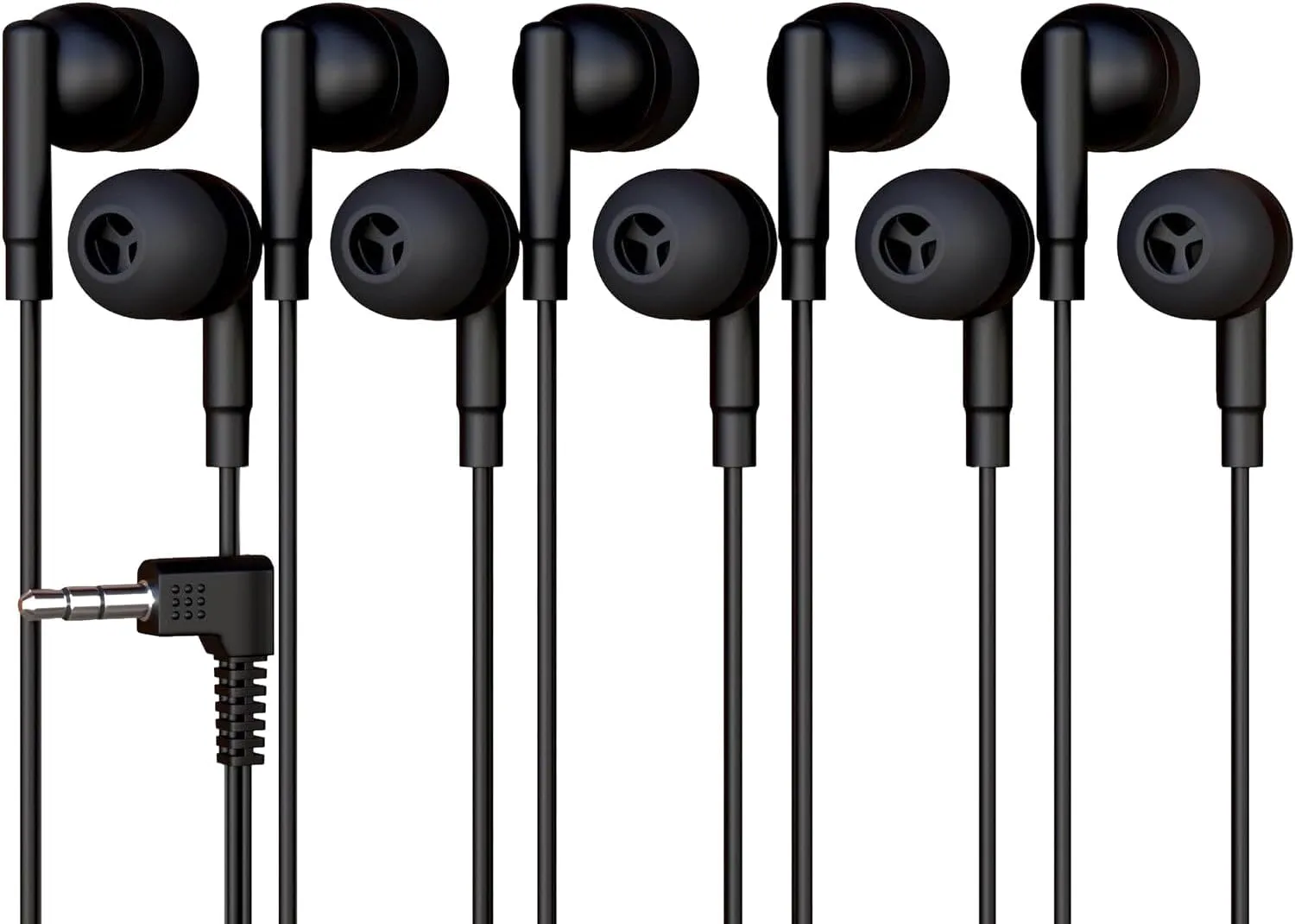 5 Pack Bulk Wired Earbuds, In Ear Headphones with 3.5mm Jack, 4ft Tangle Free Cable, Comfortable Fit, Affordable and Cost Effective, Ideal for School Classroom Testing Students Events Groups, Black