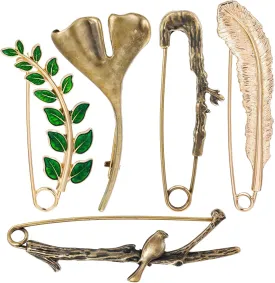 5 Pcs Decorative Safety Pins Big Safety Pins Heavy Duty Clothing Accessories Extra Large Bronze Clips for Clothing Giant Retro Hat Pin Sweater Lapel Clips Shawl Pin Vintage Brooch for Women