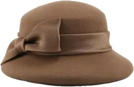 BAIMORE Women's Vintage Solid Color Bowknot Brim Church Hat Wool Felt Bowler Hat