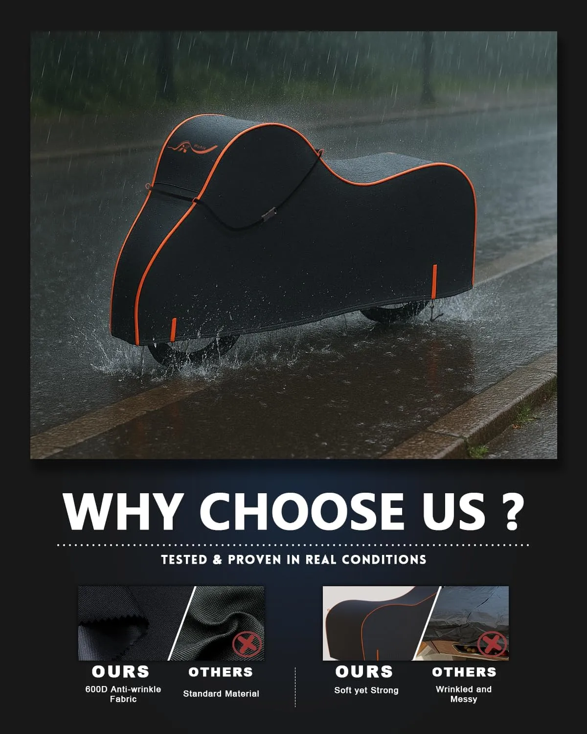 Bike Cover, 600D Heavy Duty Waterproof Bicycle Cover for Outdoor Storage  Fits 1/2/3 Bicycles  UV, Dust, Rain & Snow Protection  Compatible with Mountain, Road, Cruiser, Ebike & Electric Dirt Bike