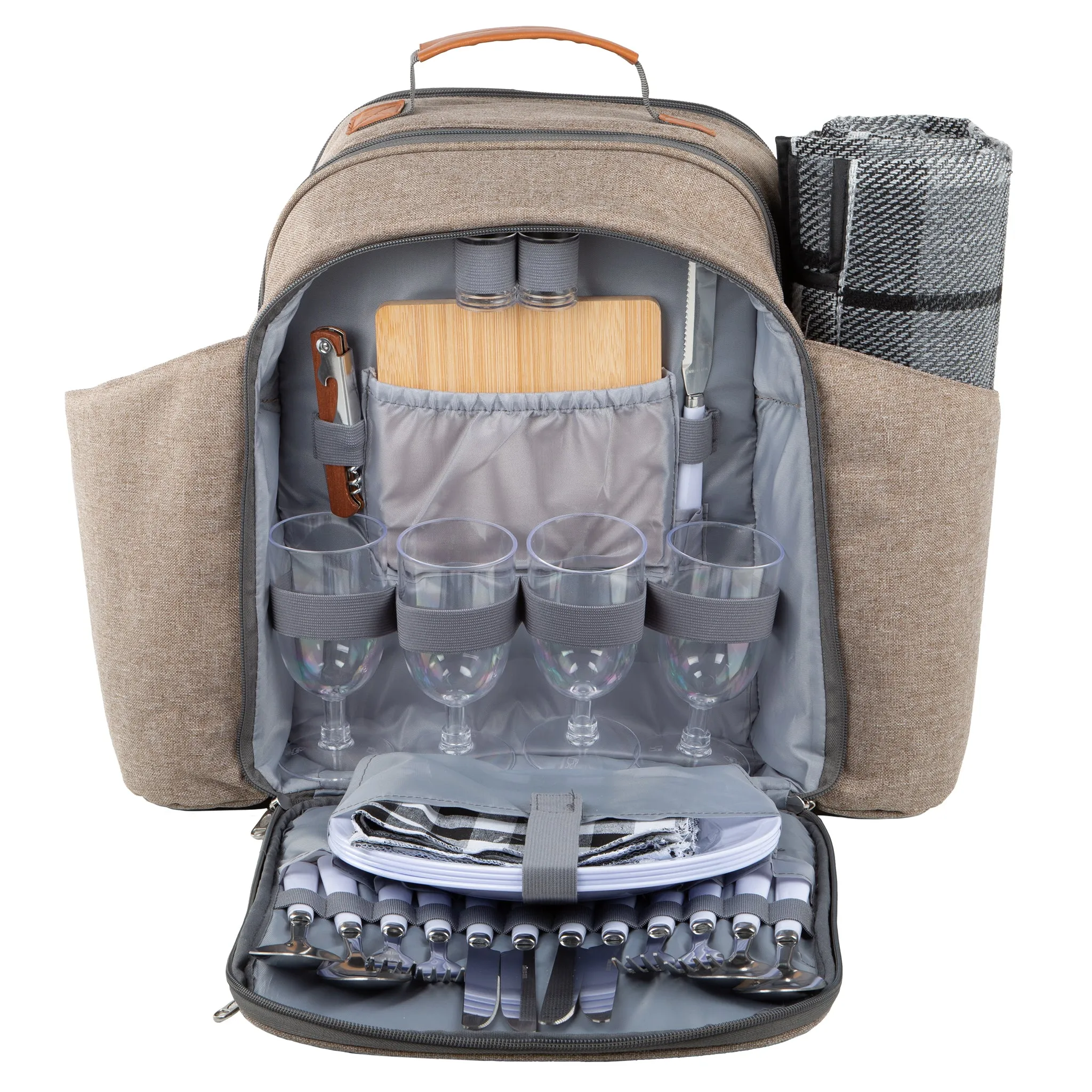 Contemporary Picnic Backpack 4 Person with Picnic Blanket