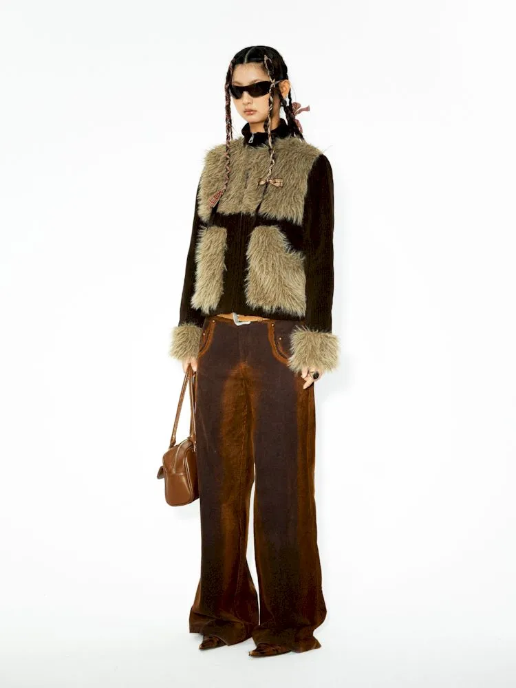 Corduroy Patchwork Fur Small Coat【s0000006269】