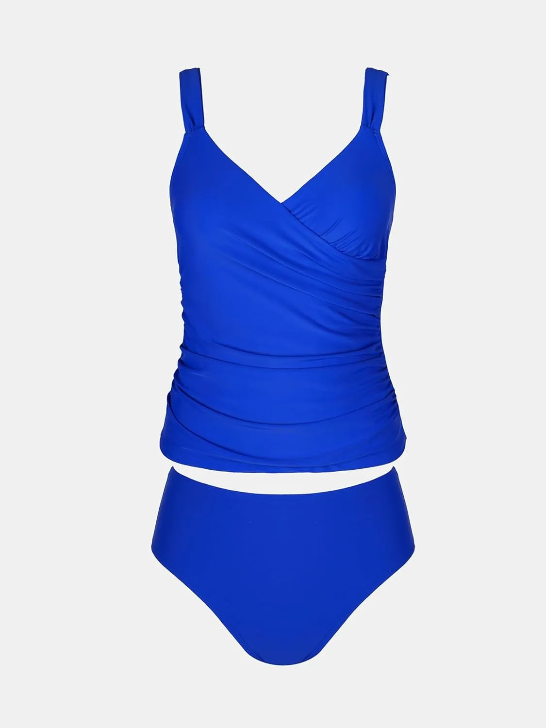 CUPSHE Women's Tankini Sets Surplice V Neck Two Piece Bathing Suits Adjustable Straps Shirred Mid Rise Swimwear