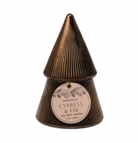Cypress & Fir Copper Ribbed Mercury Stacked Tree Candle - 7oz