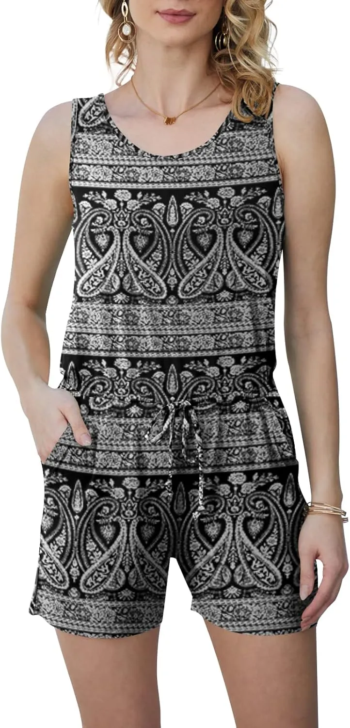 DouBCQ Womens Summer Romper Casual Short Jumpsuits with Pockets