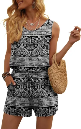 DouBCQ Womens Summer Romper Casual Short Jumpsuits with Pockets