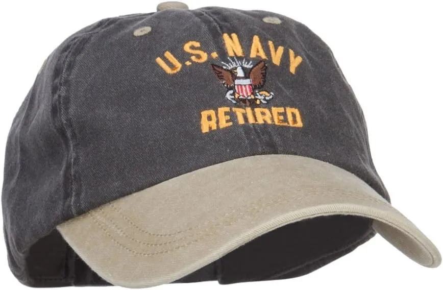 e4Hats.com US Navy Retired Military Embroidered Two Tone Cap
