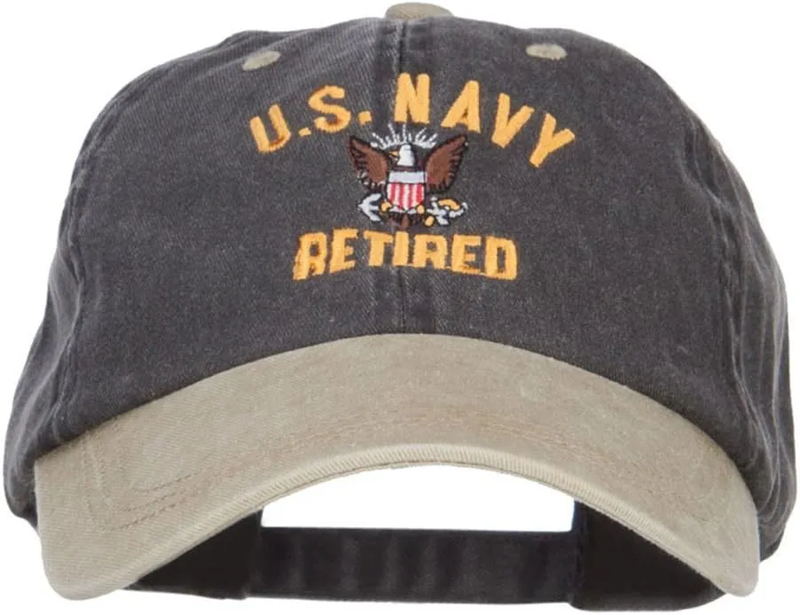 e4Hats.com US Navy Retired Military Embroidered Two Tone Cap