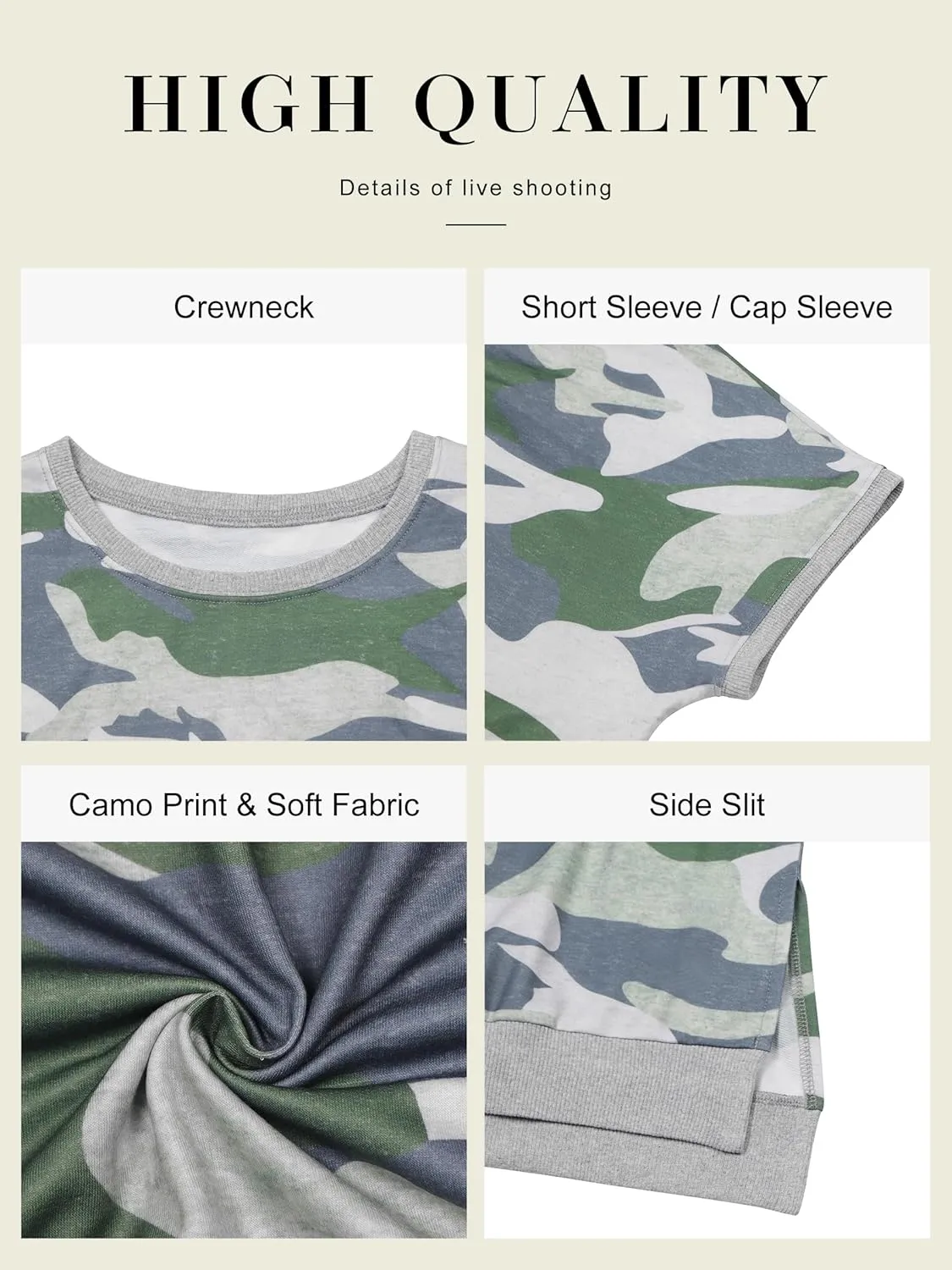 ECOWISH Women Side Split Sweatshirt: Fall Crewneck Long Sleeve Oversized Camo Shirts Casual Camouflage Print Pullover Tops