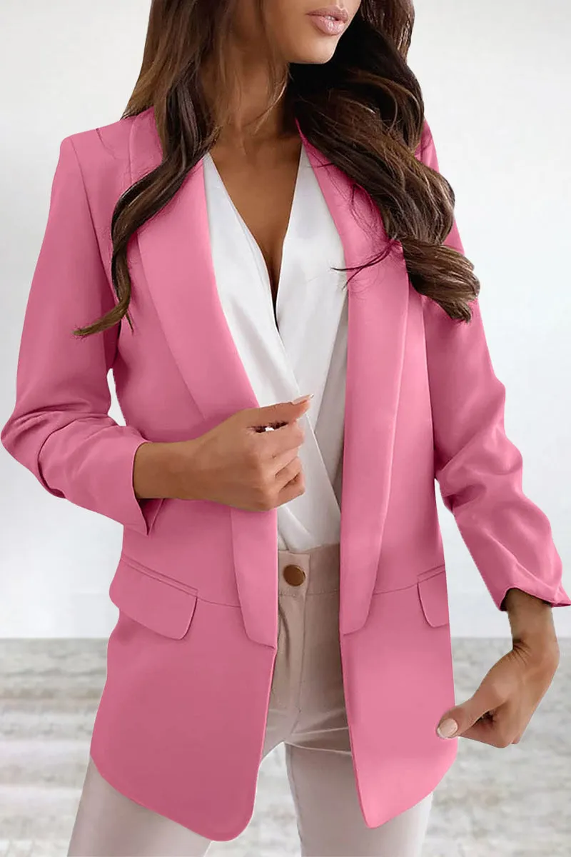 Elegant Solid Turn-back Collar Outerwear