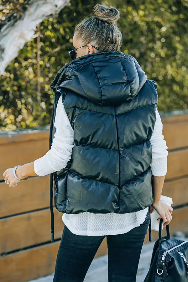 Eliza Pocketed Hooded Faux Leather Puffer Vest