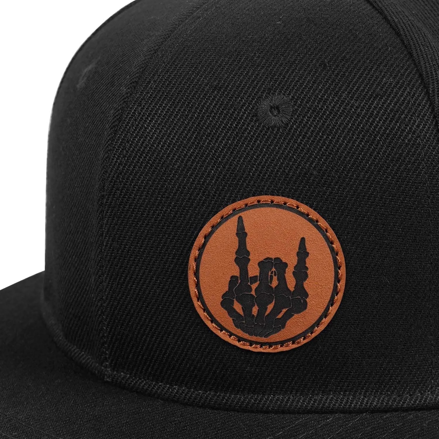 Flat Brim Hats for Men - Gothic Style Skull Hat Leather Pattern - Hip-Hop Snapback Hat Skeleton Hats for Men
