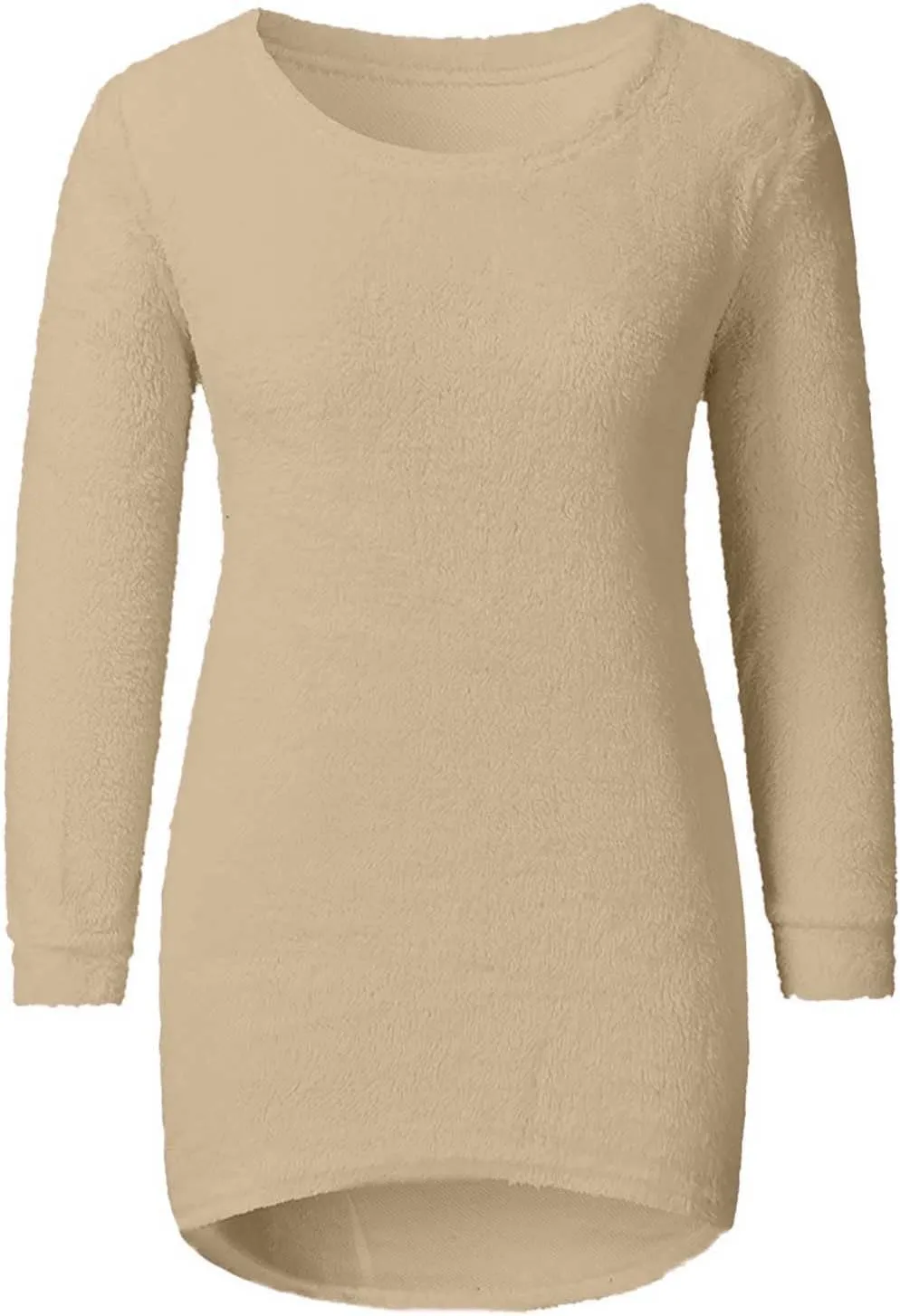 Fluffy Fuzzy Sweater for Women Crewneck Long Sleeve Drop Shoulder Pullovers Solid Basic Loose Winter Warm Jumper