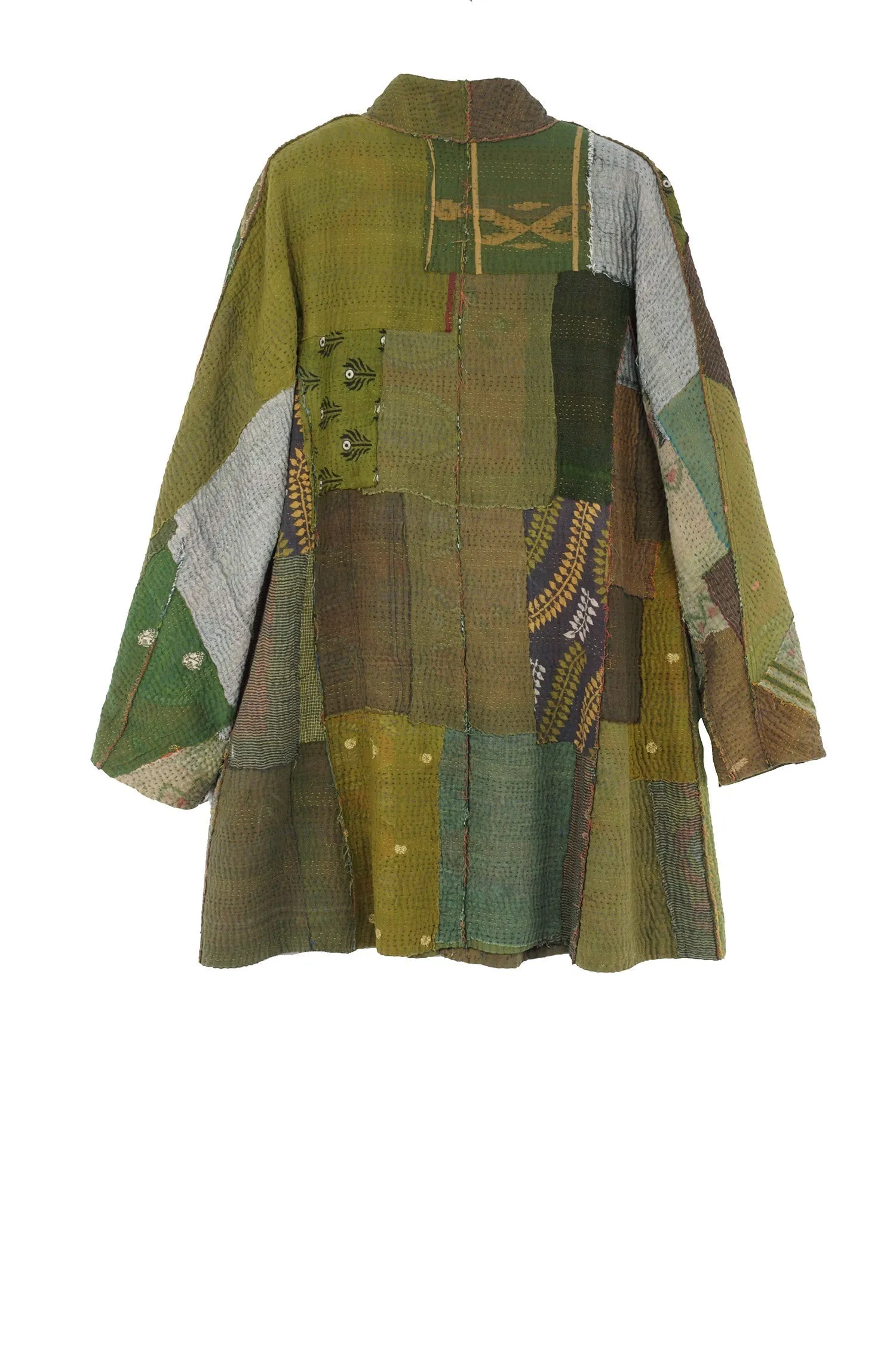 FRAYED PATCH MIX KANTHA HIGH-NECK TOPPER - fm4045-grn -