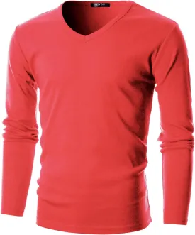 GIVON Mens Slim Fit V-Neck Long Sleeve T-Shirt  100% Cotton Ribbed Knit  Midweight Base Layer or Standalone Top