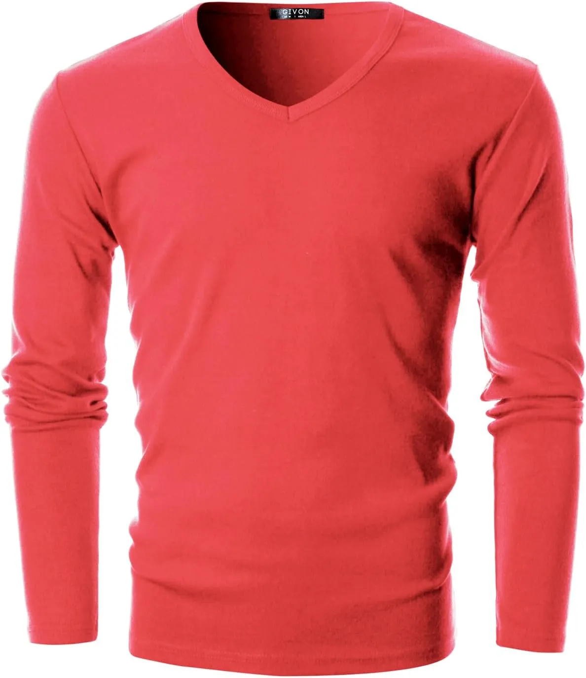 GIVON Mens Slim Fit V-Neck Long Sleeve T-Shirt  100% Cotton Ribbed Knit  Midweight Base Layer or Standalone Top
