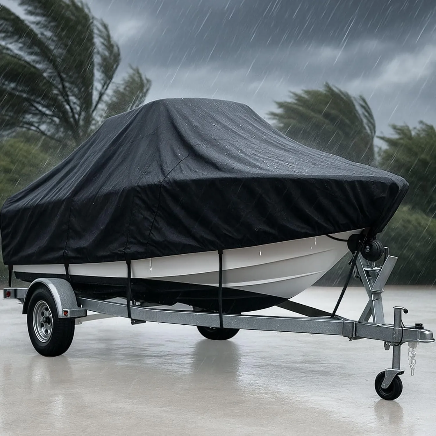 Heavy Duty 1200D Boat Cover, Waterproof & UV Resistant, Fits 14-16 FT X 90" Beam Width V-Hull, Tri-Hull, Bass Boats - Trailerable Marine Grade Cover with Adjustable Straps for All-Weather Protection