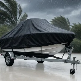 Heavy Duty 1200D Boat Cover, Waterproof & UV Resistant, Fits 14-16 FT X 90" Beam Width V-Hull, Tri-Hull, Bass Boats - Trailerable Marine Grade Cover with Adjustable Straps for All-Weather Protection