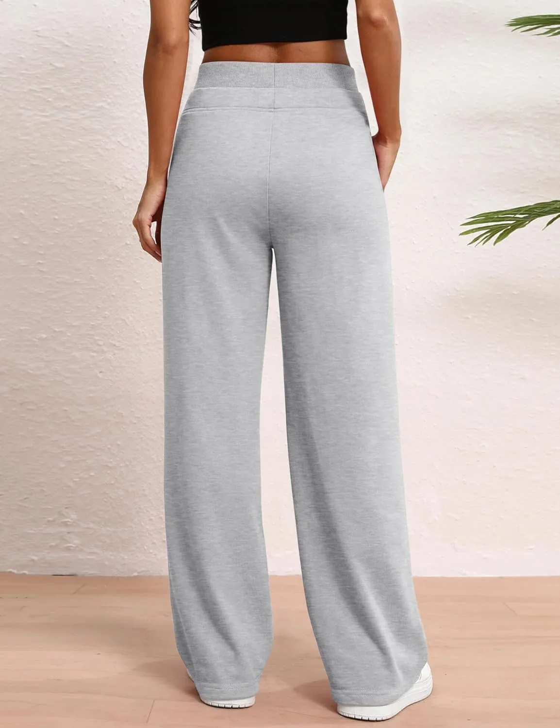 HeSaYep Women's Wide Leg Sweatpants Double Waisted Baggy Sweat Pants with Pockets
