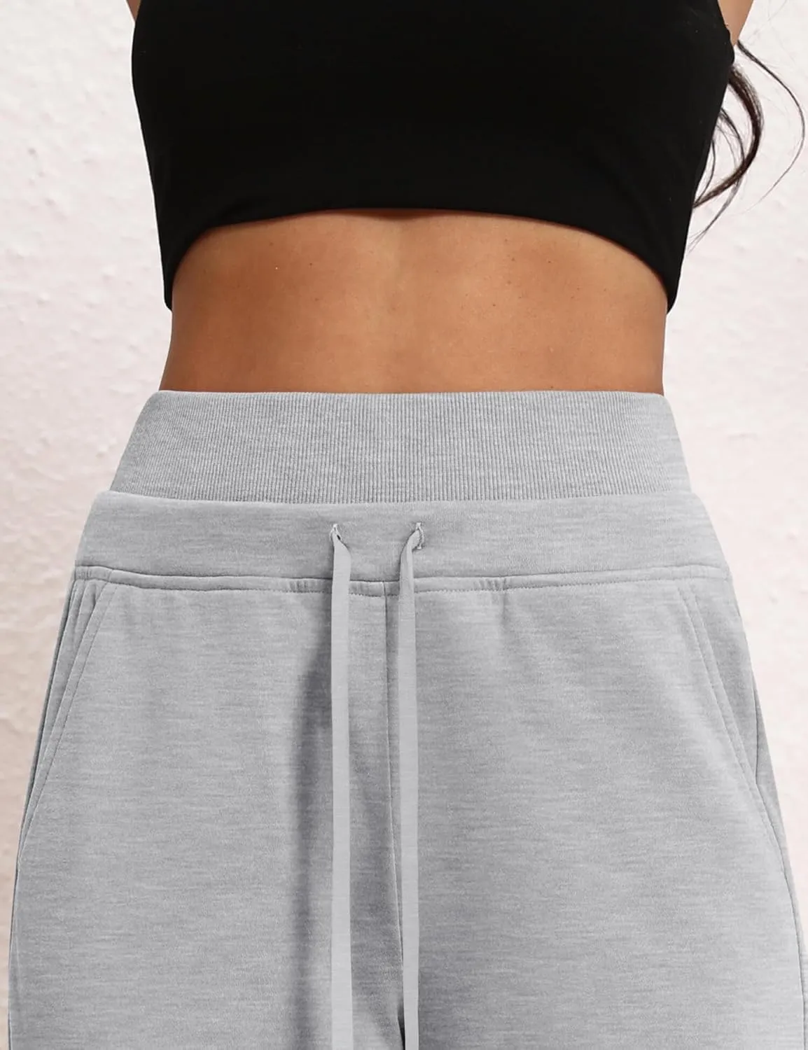 HeSaYep Women's Wide Leg Sweatpants Double Waisted Baggy Sweat Pants with Pockets