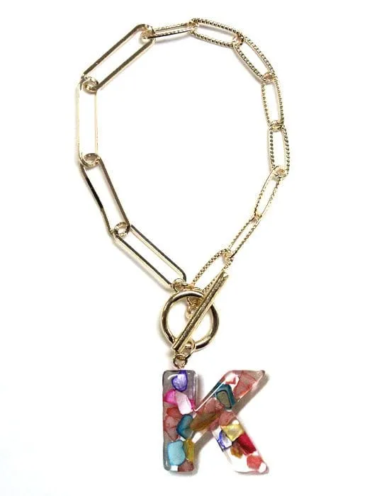 KB8173 Assorted 16 Piece Rainbow Acrylic Initial Toggle Bracelet Pack