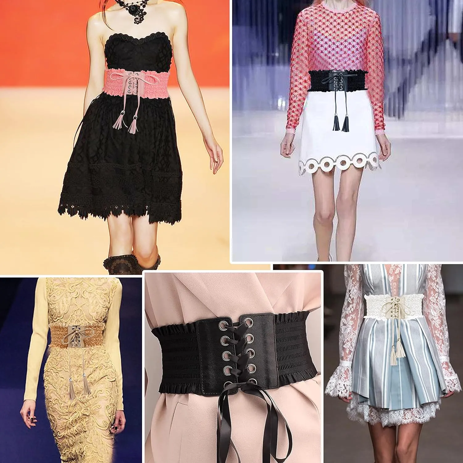Lovful Lace Elastic Belt for Women,Adjustable Faux Leather Waist Belt,Tassel Obi Cinch Belt