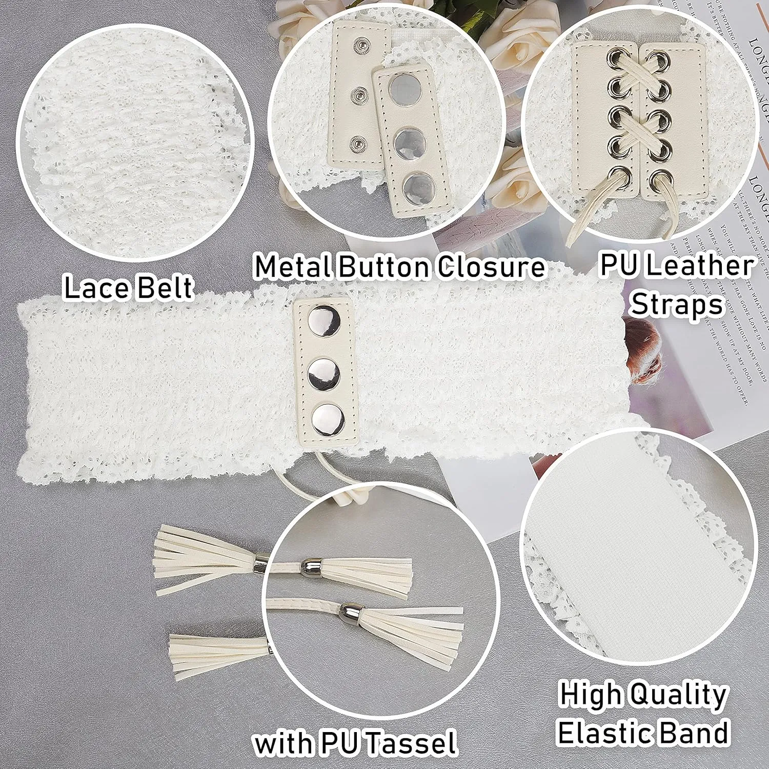 Lovful Lace Elastic Belt for Women,Adjustable Faux Leather Waist Belt,Tassel Obi Cinch Belt