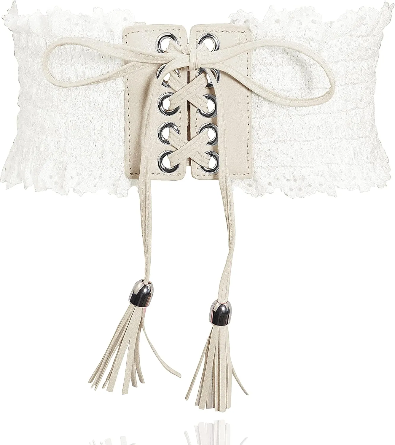 Lovful Lace Elastic Belt for Women,Adjustable Faux Leather Waist Belt,Tassel Obi Cinch Belt