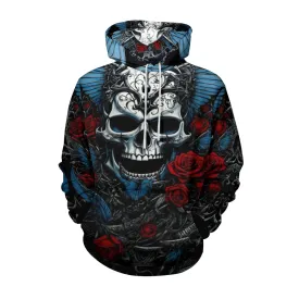 Mens Halloween Gothic Skull and Roses 3D Print Hoodies