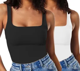 MISSJOY Women's Square Neck Sleeveless Slimming Going Out Tank Tops Bodysuits Clubwear