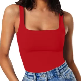 MISSJOY Women's Square Neck Sleeveless Slimming Going Out Tank Tops Bodysuits Clubwear