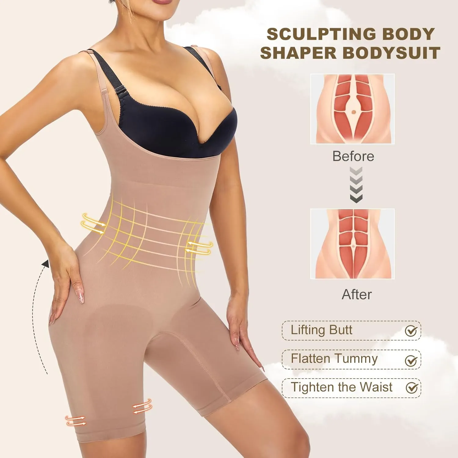 Mosebo Shapewear for Women Tummy Control Open Bust Body Shaper Seamless Compression Waist Trainer Bodysuit