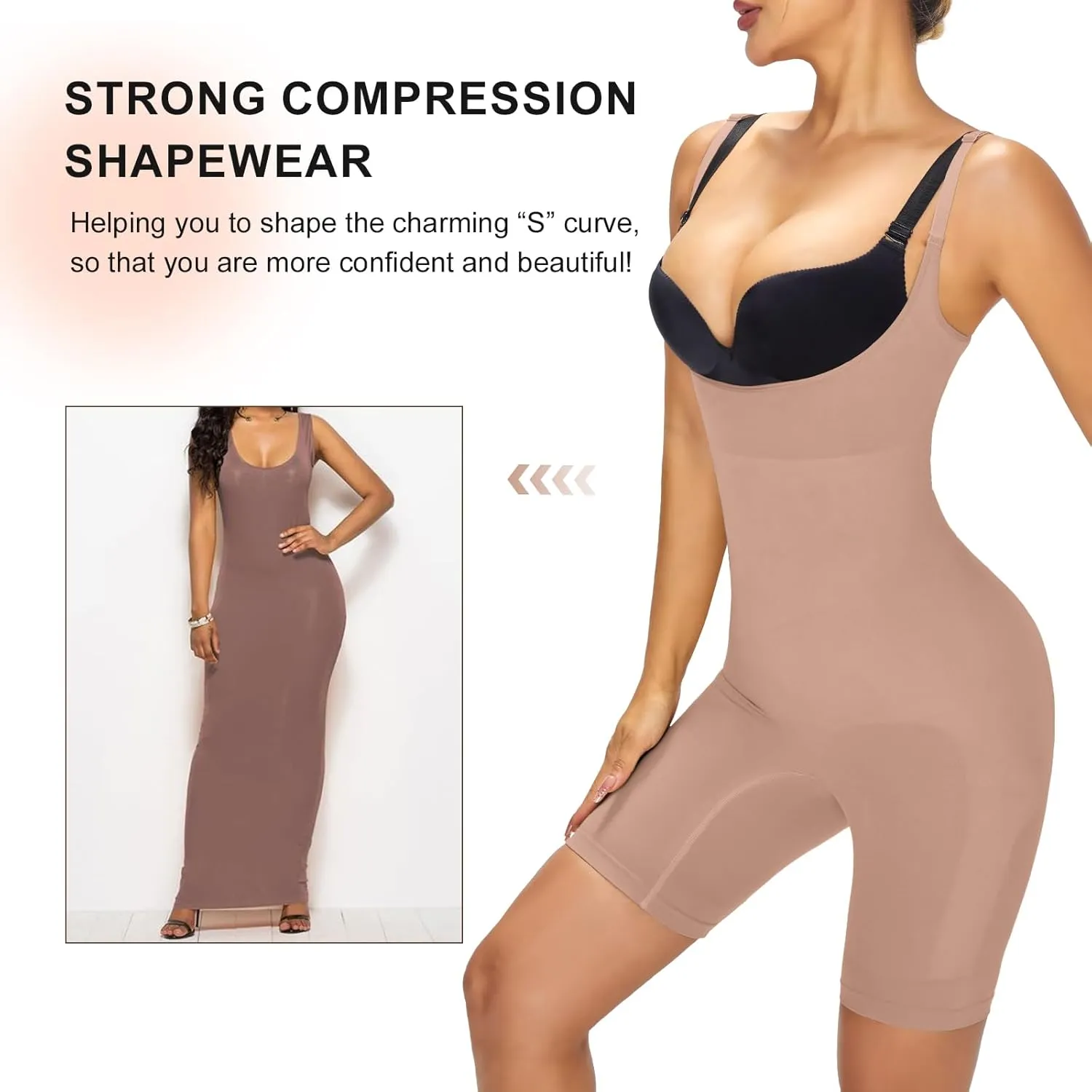 Mosebo Shapewear for Women Tummy Control Open Bust Body Shaper Seamless Compression Waist Trainer Bodysuit