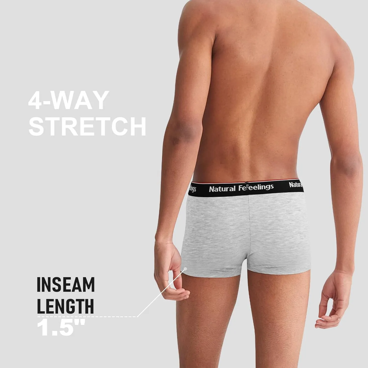 Natural Feelings Mens Underwear Boxer Briefs Pouch Trunks Underwear for Men 1.5" No Fly Boxer Trunks 4-Pack