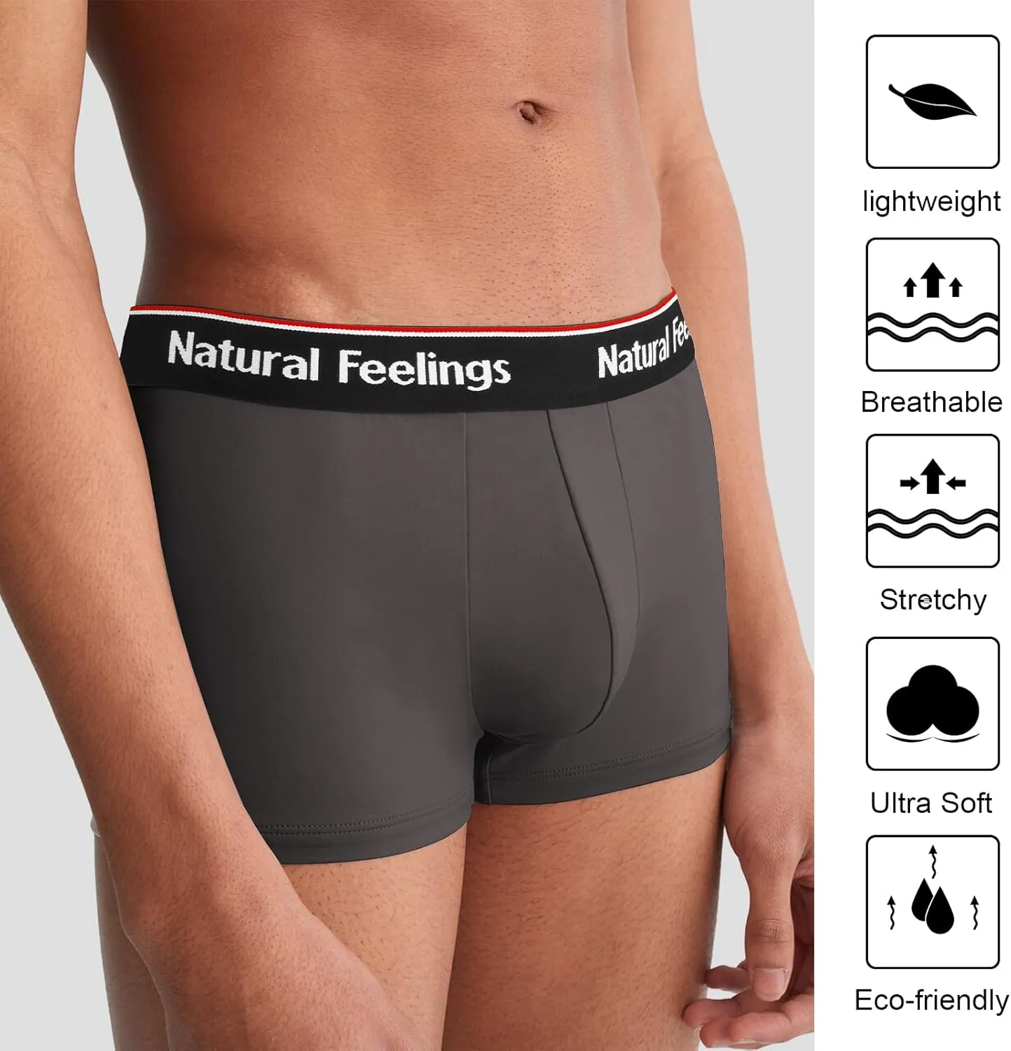 Natural Feelings Mens Underwear Boxer Briefs Pouch Trunks Underwear for Men 1.5" No Fly Boxer Trunks 4-Pack