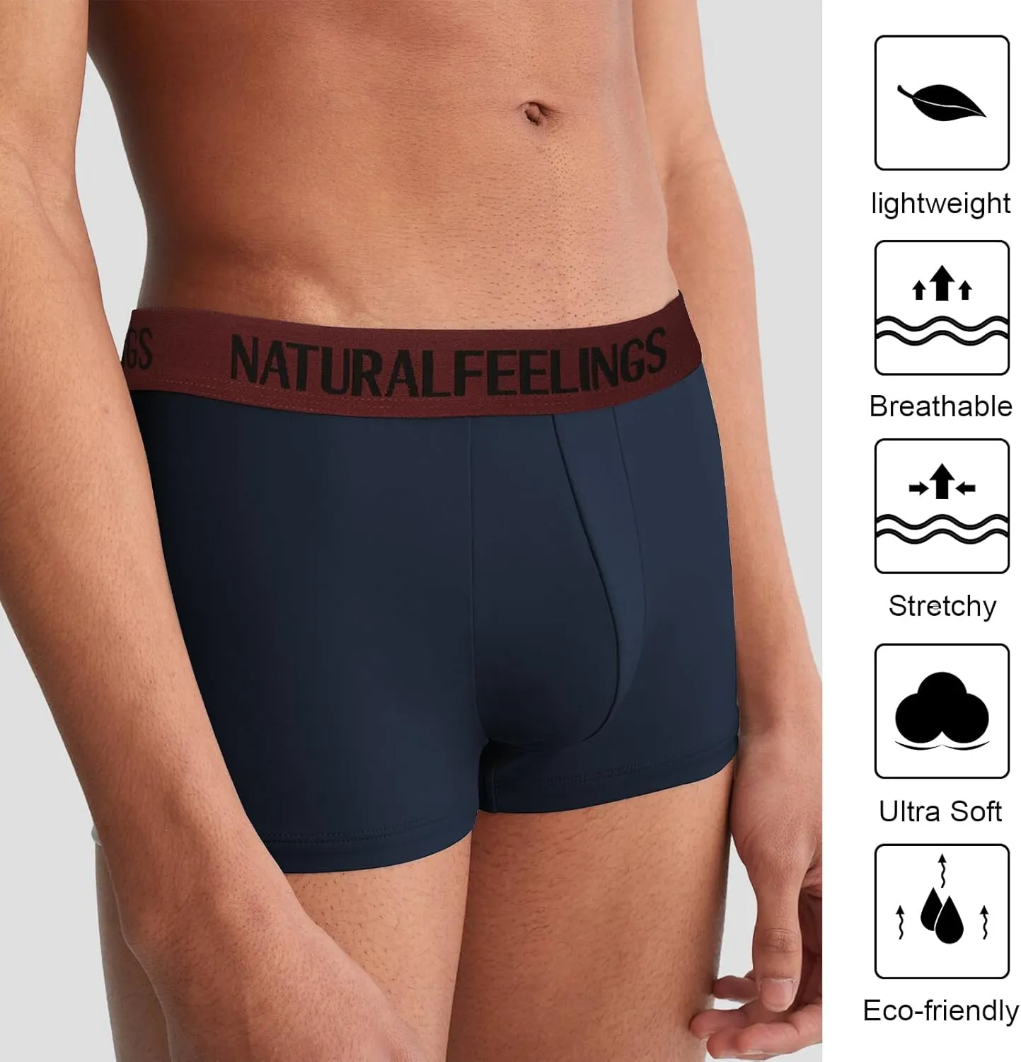 Natural Feelings Mens Underwear Boxer Briefs Pouch Trunks Underwear for Men 1.5" No Fly Boxer Trunks 4-Pack