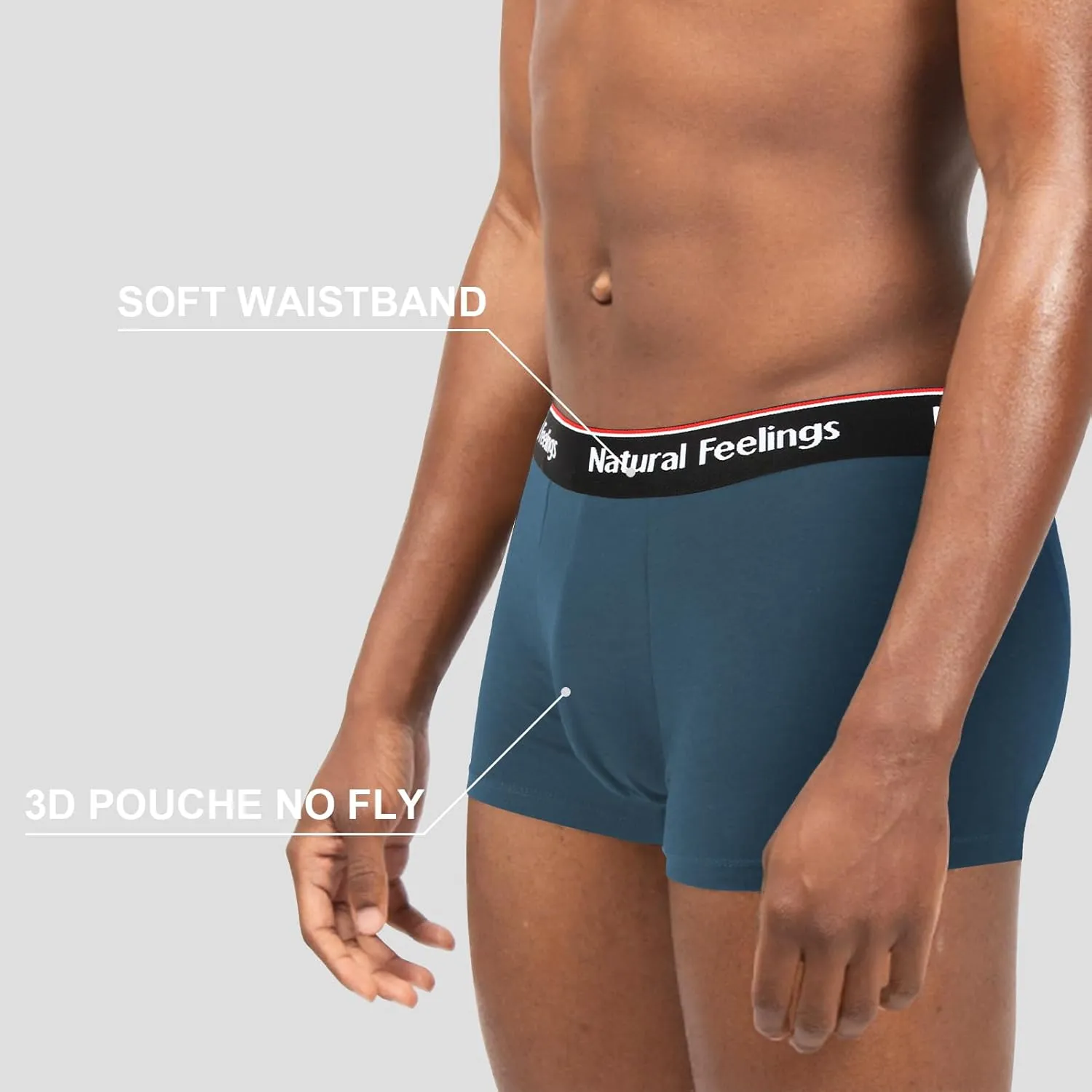 Natural Feelings Mens Underwear Boxer Briefs Pouch Trunks Underwear for Men 1.5" No Fly Boxer Trunks 4-Pack