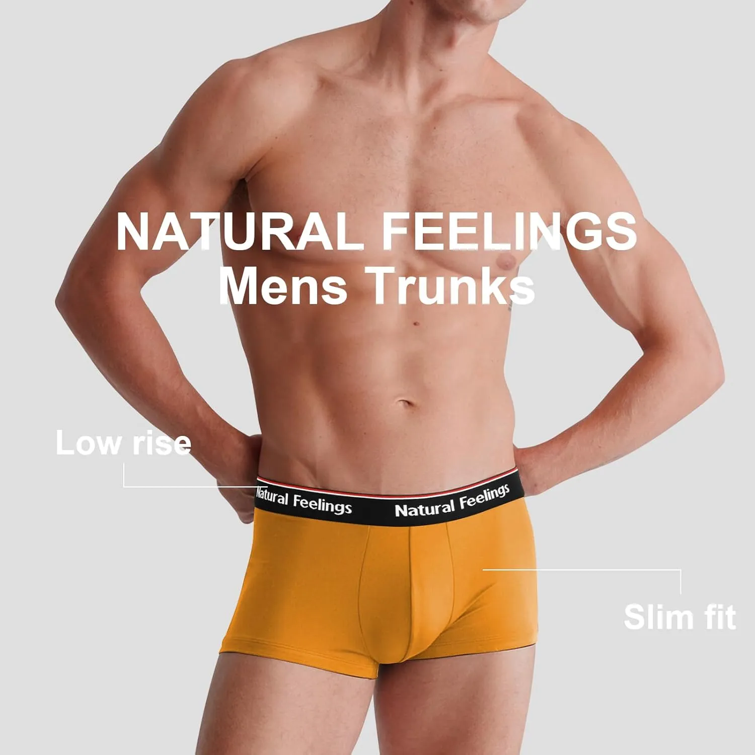 Natural Feelings Mens Underwear Boxer Briefs Pouch Trunks Underwear for Men 1.5" No Fly Boxer Trunks 4-Pack