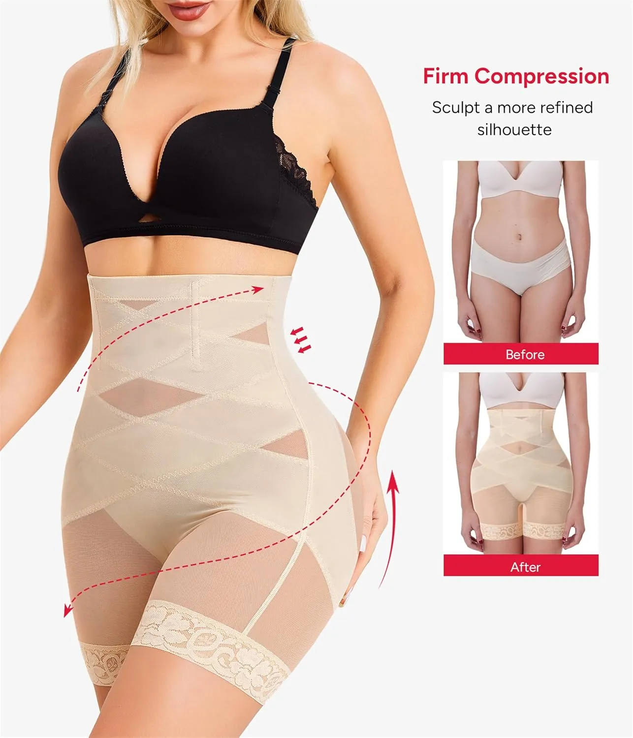Nebility Shapewear Tummy Control Body Shaper High Waisted Butt Lifting Panties Shapewear Shorts Thigh Slimmer