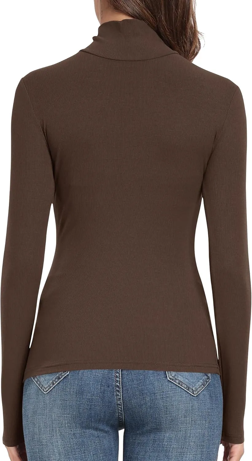 PALINDA Women's Ribbed Turtleneck Fitted Long Sleeve Shirts Basic Thermal Layering Tops