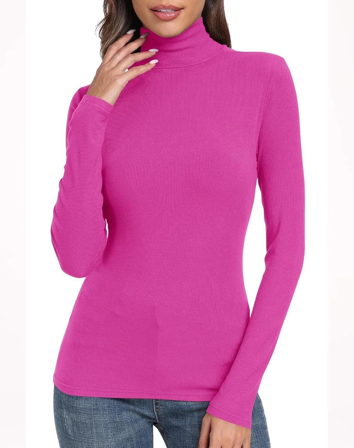PALINDA Women's Ribbed Turtleneck Fitted Long Sleeve Shirts Basic Thermal Layering Tops