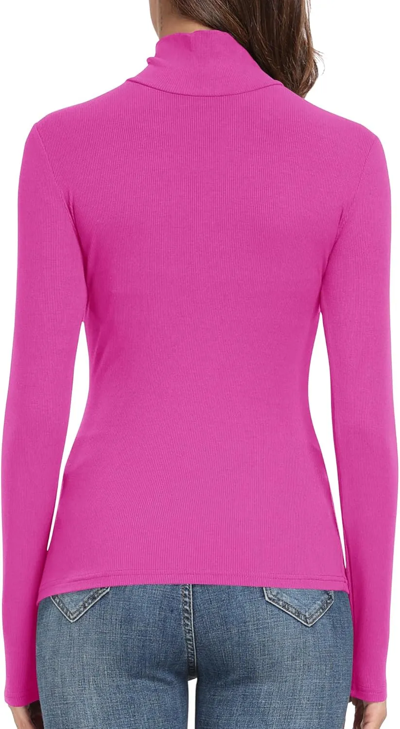 PALINDA Women's Ribbed Turtleneck Fitted Long Sleeve Shirts Basic Thermal Layering Tops