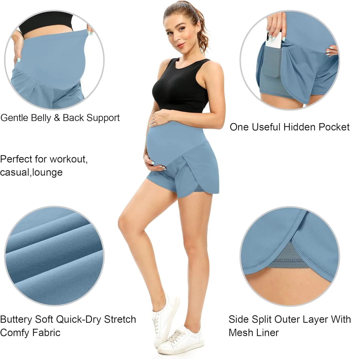 POSHGLAM Womens Maternity Shorts Over Belly Workout Running Casual Summer Pregnancy Shorts