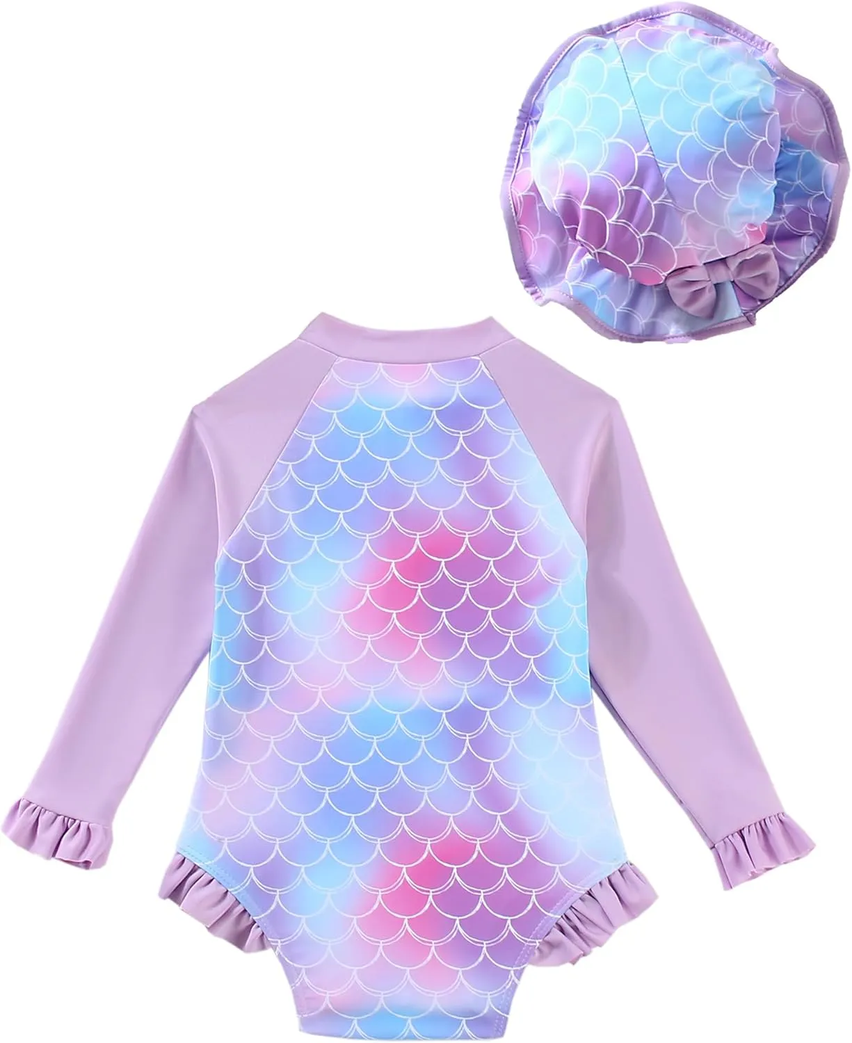 puseky Baby Girls One Piece Swimsuit Zip Rash Guard with Hat Set Swimwear Ruffled Cute Newborn Baby Girl Bathing Suit