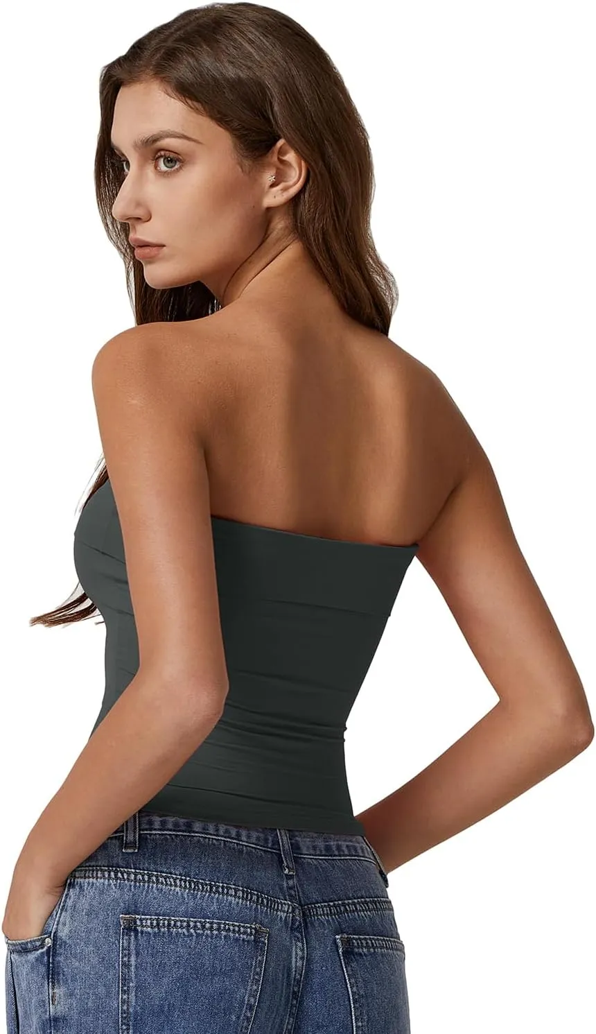 QINSEN Women's Tube Tops Strapless Bandeau Tops Double Lined Slim Fit Summer Going Out Tank Tops