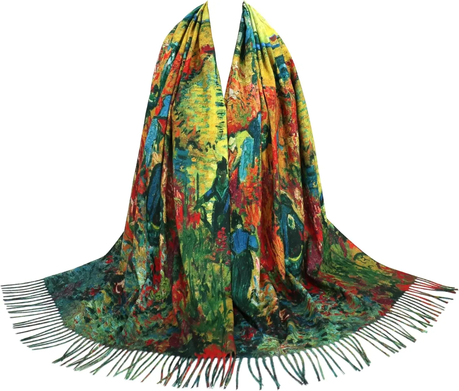 Reversible Pashmina Scarf - Double-side Cashmere Feel Shawl Wrap Monet Van Gogh Art Printing Scarves